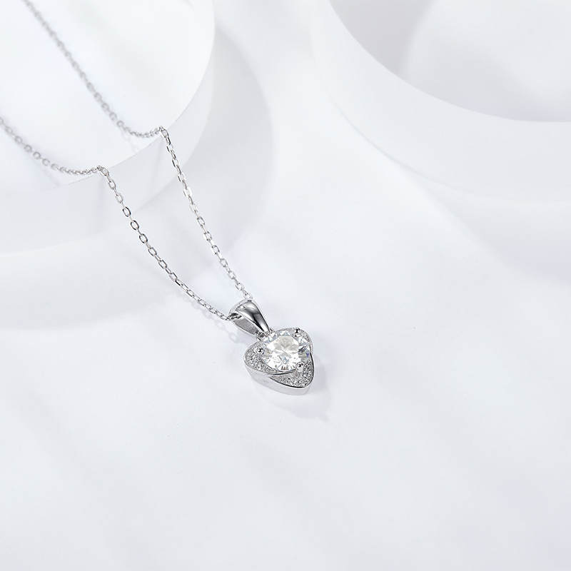 Sotiya Heart Design Round Cut Moissanite Necklace Sterling Silver-Sotiya