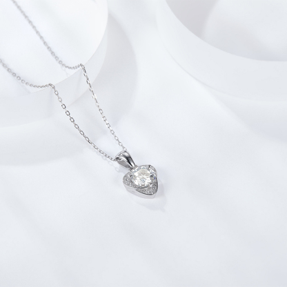 Sotiya Heart Design Round Cut Moissanite Necklace Sterling Silver-Sotiya