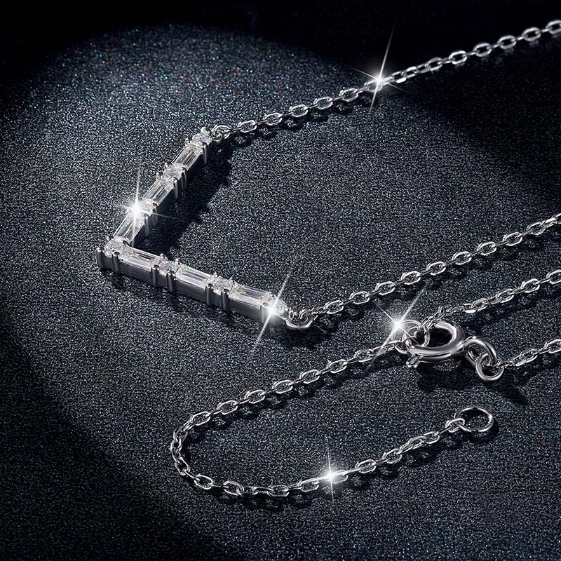 Sotiya V-Shaped Moissanite Necklace Sterling Silver-Sotiya