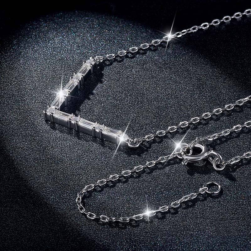 Sotiya V-Shaped Moissanite Necklace Sterling Silver-Sotiya
