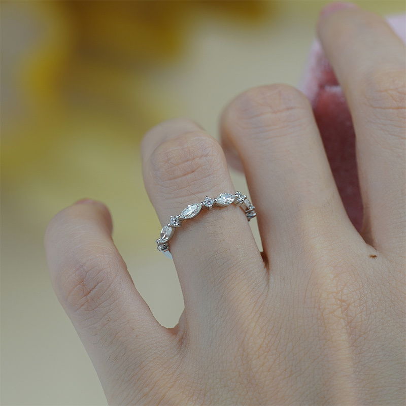 Sotiya Alternating Round & Marquise Cut Moissanite Anniversary Ring Sterling Silver-Sotiya