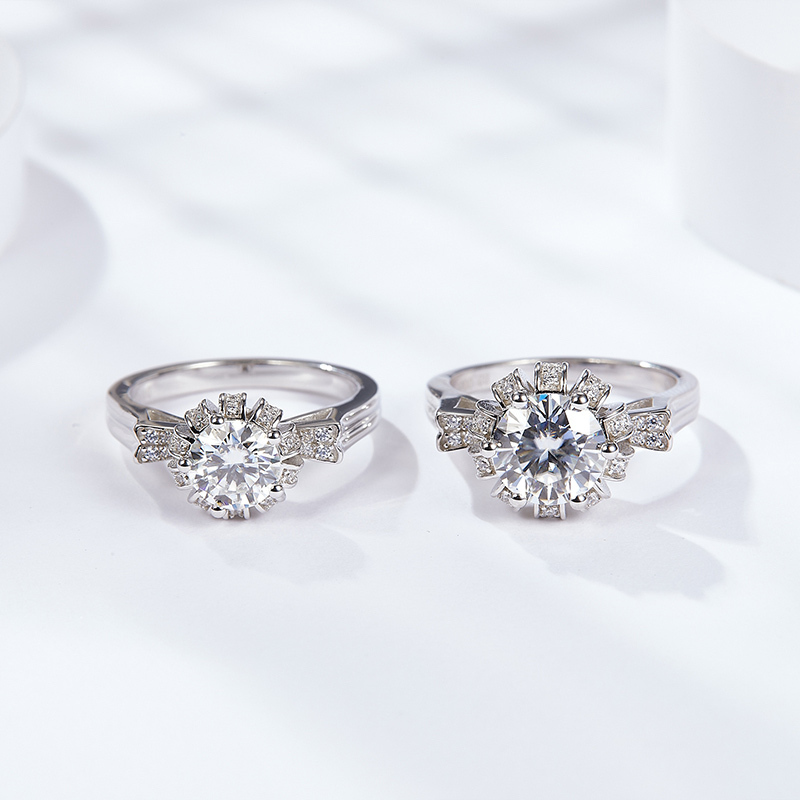 Sotiya Cat Shaped Flower Design Round Cut Moissanite Engagement Ring Sterling Silver-Sotiya