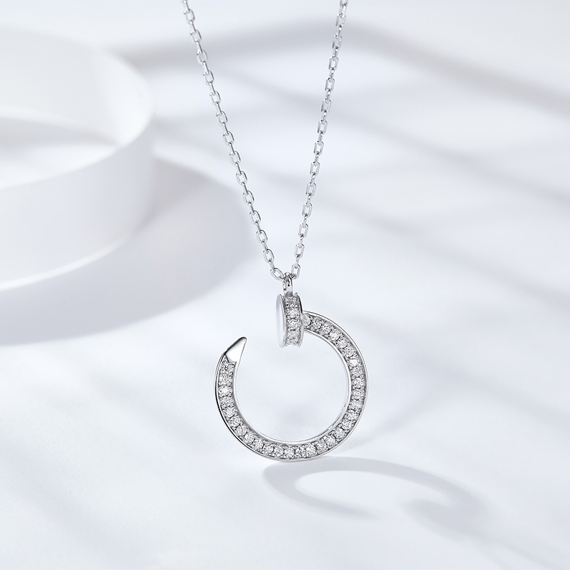 Sotiya Curved Nail Moissanite Necklace Sterling Silver-Sotiya