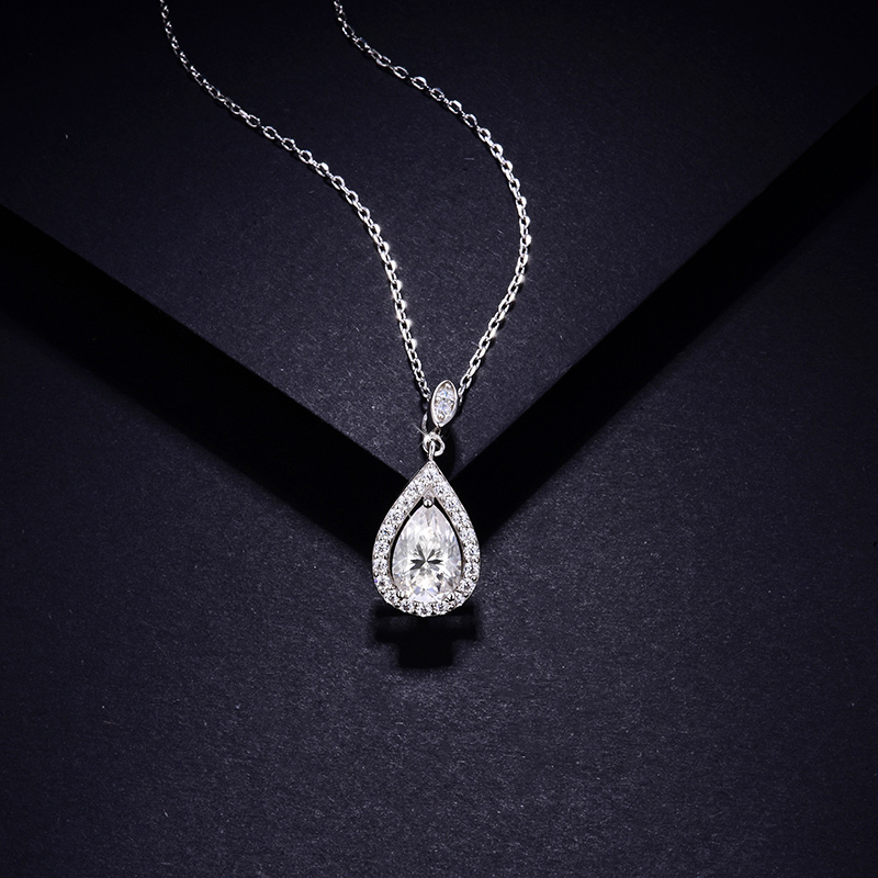 Sotiya Halo Pear Cut Moissanite Necklace Sterling Silver-Sotiya