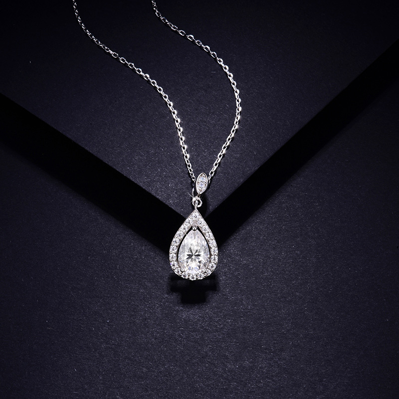 Sotiya Halo Pear Cut Moissanite Necklace Sterling Silver-Sotiya