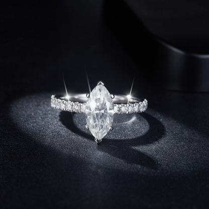 Sotiya 6 Prong Marquise Cut Moissanite Engagement Ring Sterling Silver-Sotiya