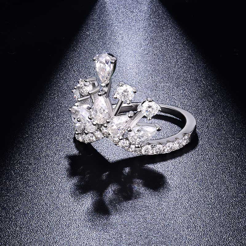 Sotiya Luxury Crown Moissanite Cocktail Ring Sterling Silver-Sotiya