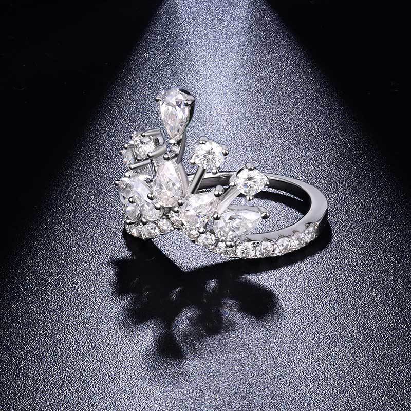 Sotiya Luxury Crown Moissanite Cocktail Ring Sterling Silver-Sotiya