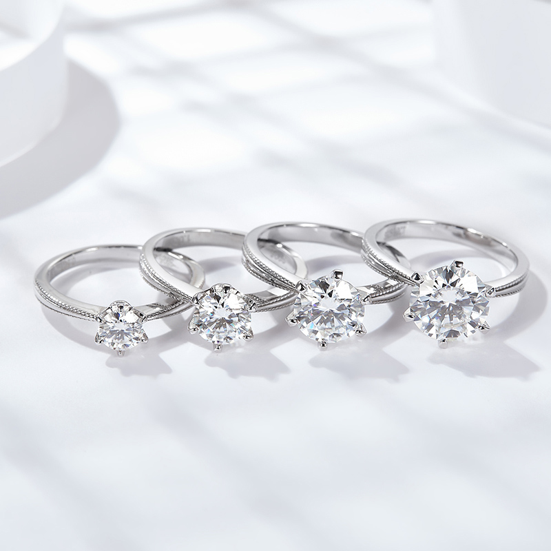 Sotiya Milgrain 6 Prong Round Cut Solitaire Moissanite Engagement Ring Sterling Silver-Sotiya