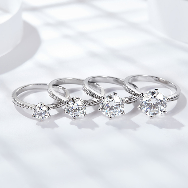 Sotiya Milgrain 6 Prong Round Cut Solitaire Moissanite Engagement Ring Sterling Silver-Sotiya