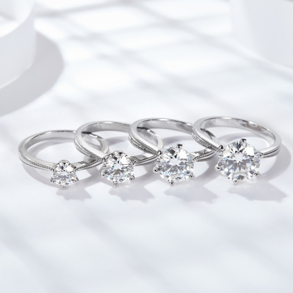 Sotiya Milgrain 6 Prong Round Cut Solitaire Moissanite Engagement Ring Sterling Silver-Sotiya