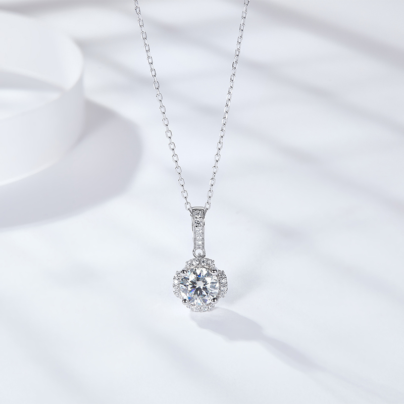 Sotiya Flower Design Round Cut Moissanite Necklace Sterling Silver-Sotiya