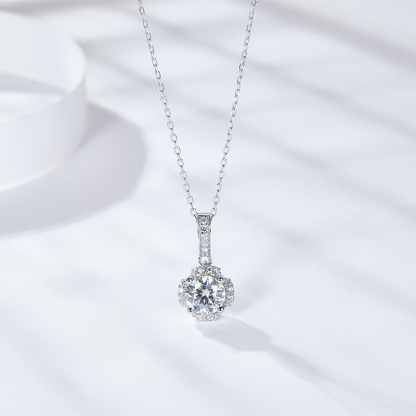 Sotiya Flower Design Round Cut Moissanite Necklace Sterling Silver-Sotiya