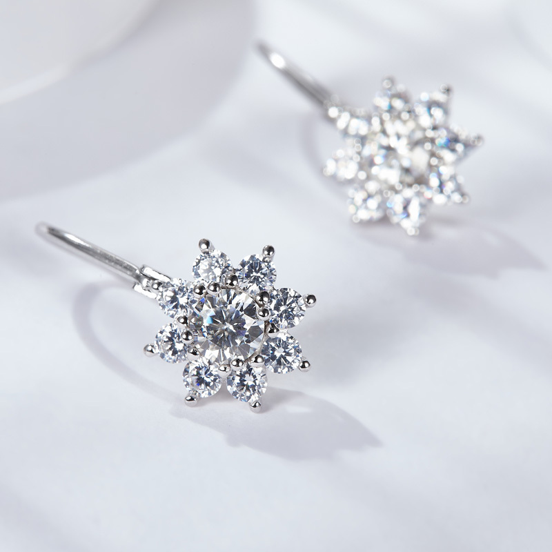 Sotiya Sunflower Round Cut Moissanite Drop Earrings Sterling Silver-Sotiya