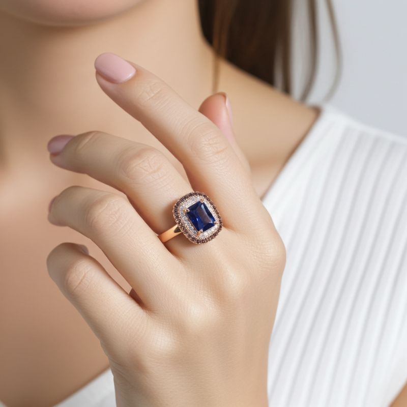 Sotiya Double Halo Radiant Cut Sapphire Coffee Engagement Ring Sterling Silver-Sotiya