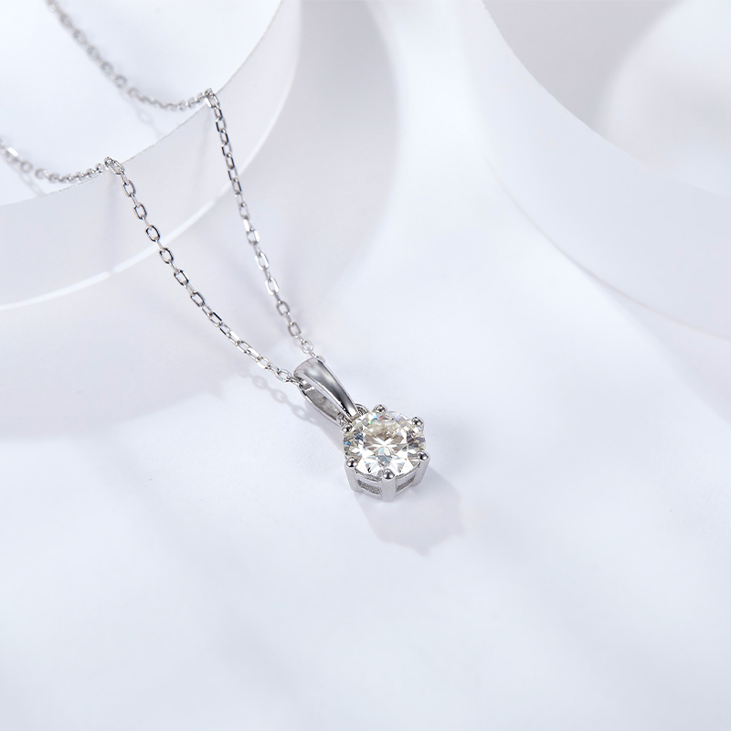 Sotiya Classic Six Prong Solitaire Round Cut Moissanite Necklace Sterling Silver-Sotiya