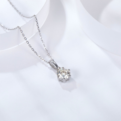 Sotiya Classic Six Prong Solitaire Round Cut Moissanite Necklace Sterling Silver-Sotiya