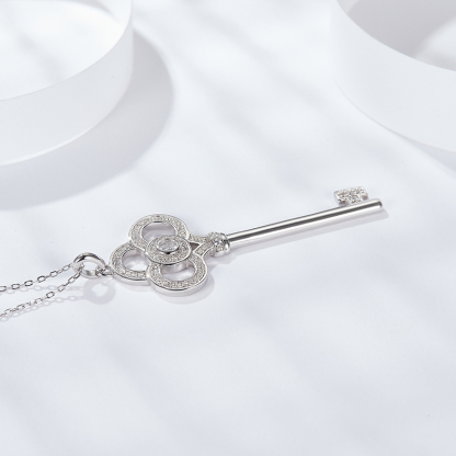 Sotiya Key Design Halo Round Cut Moissanite Necklace Sterling Silver-Sotiya