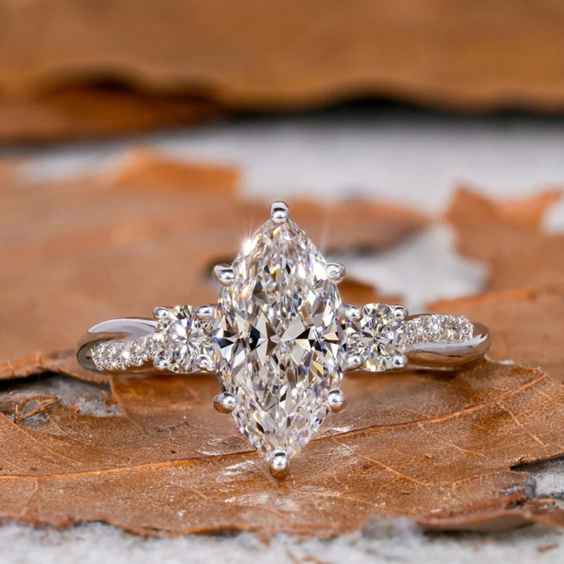 Sotiya Marquise Cut Three Stone Twist Engagement Ring Sterling Silver