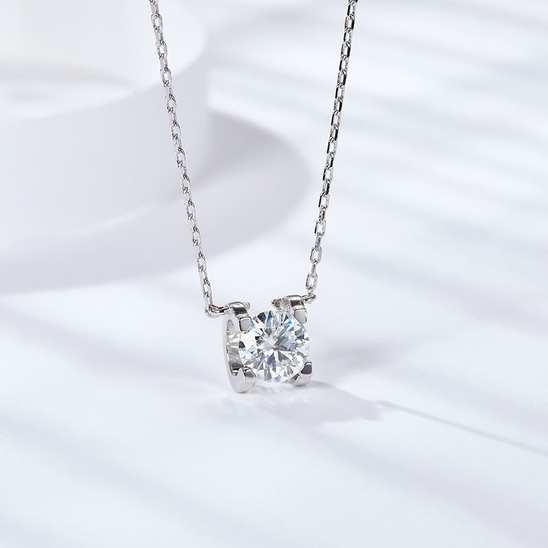 Sotiya Square Shaped Solitaire Round Cut Moissanite Necklace Sterling Silver-Sotiya