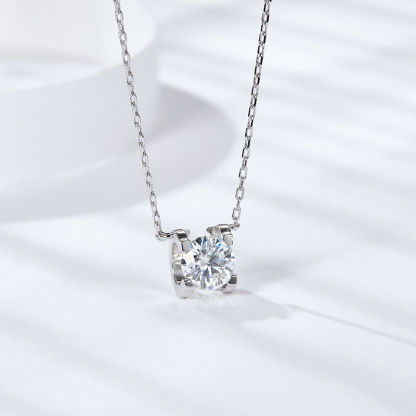 Sotiya Square Shaped Solitaire Round Cut Moissanite Necklace Sterling Silver-Sotiya