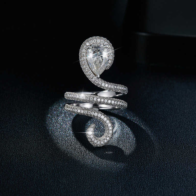 Sotiya Pear Cut Moissanite Surround Cocktail Ring Sterling Silver-Sotiya