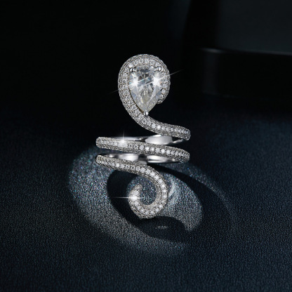 Sotiya Pear Cut Moissanite Surround Cocktail Ring Sterling Silver-Sotiya