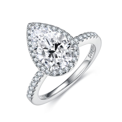 Sotiya Halo Pear Cut Moissanite Engagement Ring Sterling Silver-Sotiya