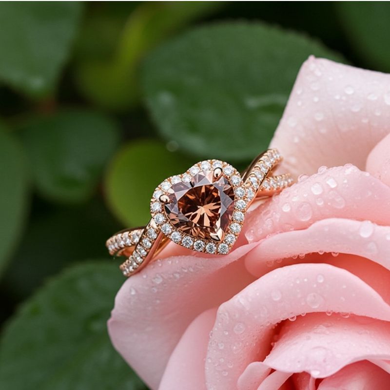 Sotiya Halo Heart Cut Twist Coffee Engagement Ring Sterling Silver-Sotiya