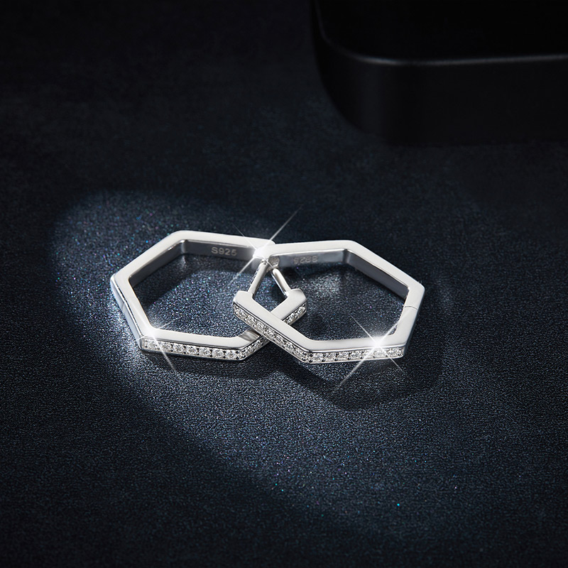 Sotiya Round Cut Moissanite Hexagon Hoop Earrings Sterling Silver-Sotiya