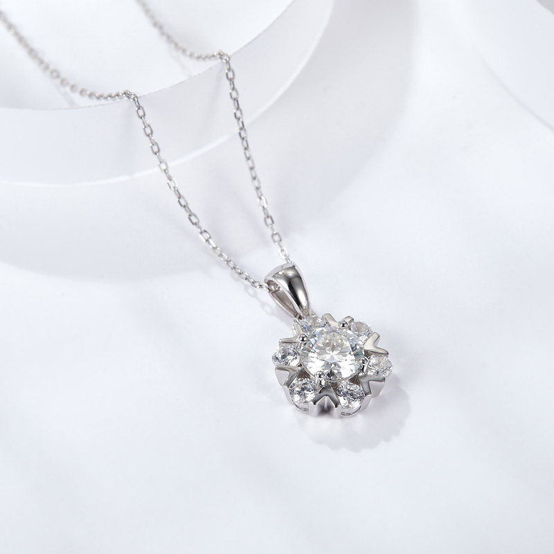 Sotiya Snowflake Round Cut Moissanite Necklace Sterling Silver-Sotiya