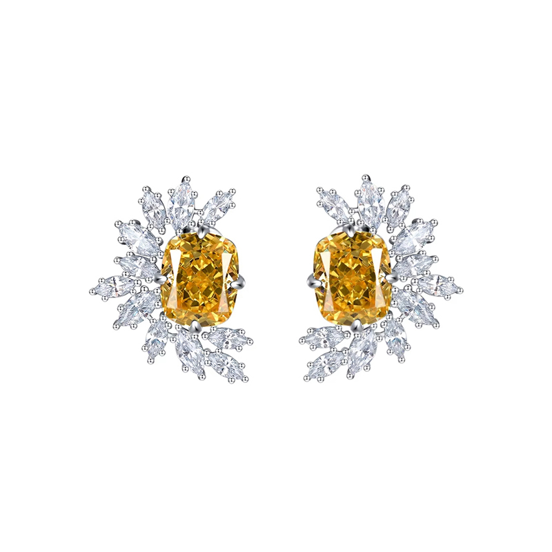 Sotiya Radiant Cut Cluster Stud Earrings High-carbon Zircon Sterling Silver-Sotiya