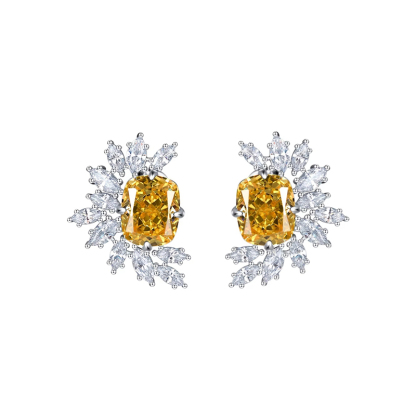 Sotiya Radiant Cut Cluster Stud Earrings High-carbon Zircon Sterling Silver-Sotiya