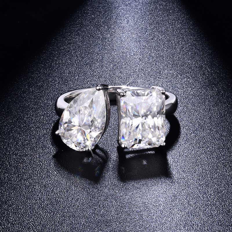 Sotiya Toi et Moi Radiant and Pear Cut Two Stone Moissanite Engagement Ring Sterling Silver-Sotiya