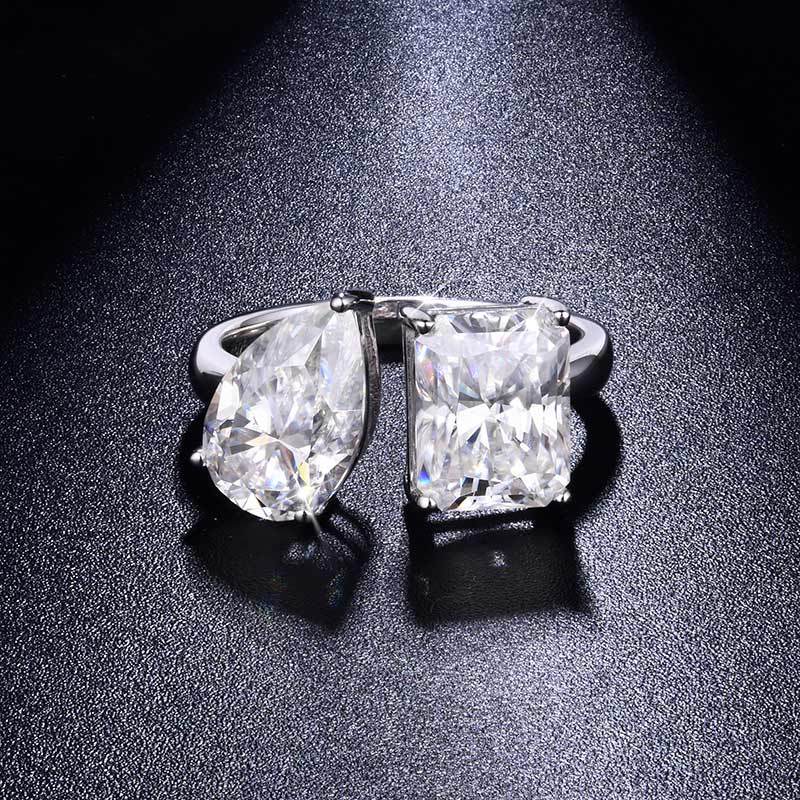 Sotiya Toi et Moi Radiant and Pear Cut Two Stone Moissanite Engagement Ring Sterling Silver-Sotiya