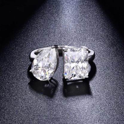 Sotiya Toi et Moi Radiant and Pear Cut Two Stone Moissanite Engagement Ring Sterling Silver-Sotiya