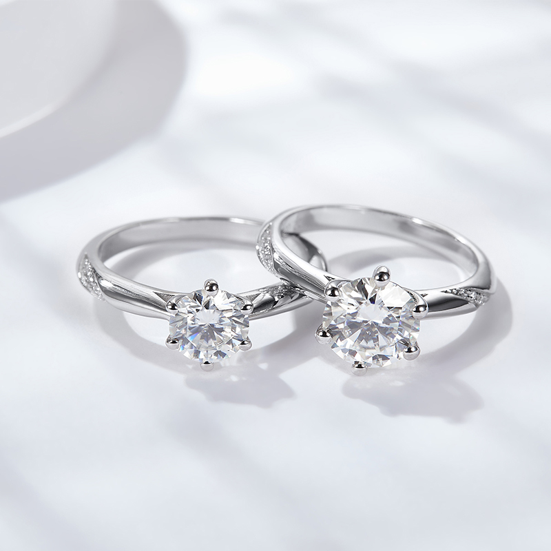 Sotiya Cathedral 6 Prong Round Cut Moissanite Engagement Ring Sterling Silver-Sotiya