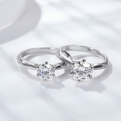 Sotiya Cathedral 6 Prong Round Cut Moissanite Engagement Ring Sterling Silver-Sotiya