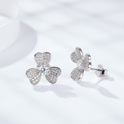 Sotiya Shamrock Round Cut Moissanite Stud Earrings Sterling Silver-Sotiya