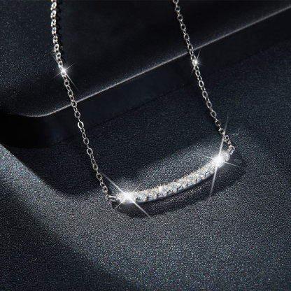 Sotiya Tiny Pave Round Cut Moissanite Curve Bar Necklace Sterling Silver-Sotiya