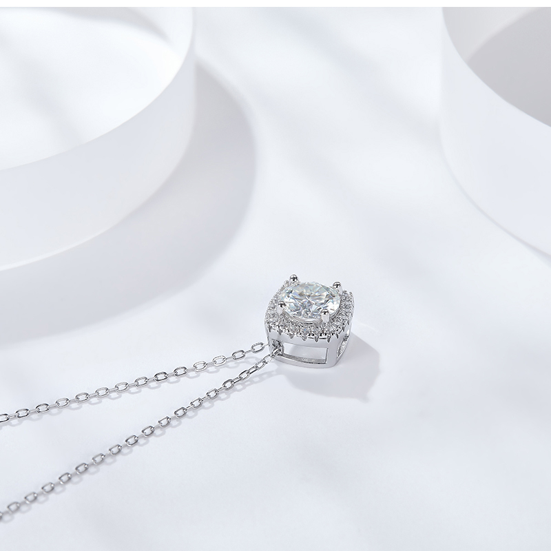 Sotiya Halo Round Cut Moissanite Necklace Sterling Silver-Sotiya