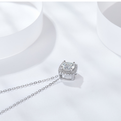 Sotiya Halo Round Cut Moissanite Necklace Sterling Silver-Sotiya