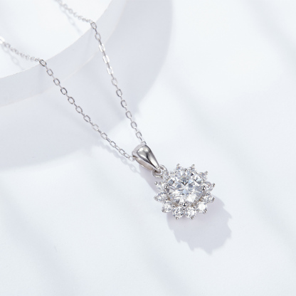 Sotiya Sunflower Round Cut Moissanite Necklace Sterling Silver-Sotiya