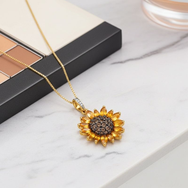 Sotiya Artist Collection Citrine and Coffee Sunflower Pendant Necklace Sterling Silver