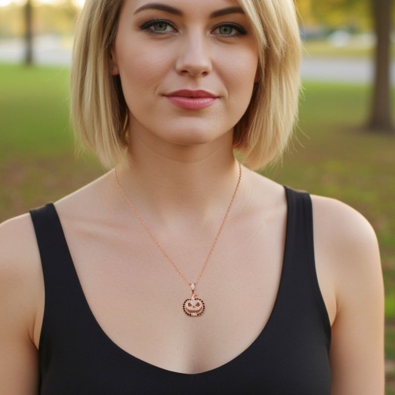 Sotiya Pumpkin Skull Inspired Coffee Necklace Sterling Silver