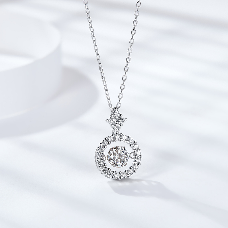 Sotiya Hollow Round Cut Moissanite Necklace Sterling Silver-Sotiya