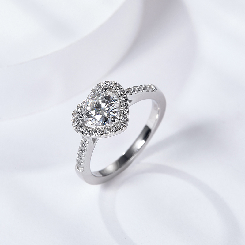 Sotiya Heart Halo Round Cut Moissanite Engagement Ring Sterling Silver-Sotiya