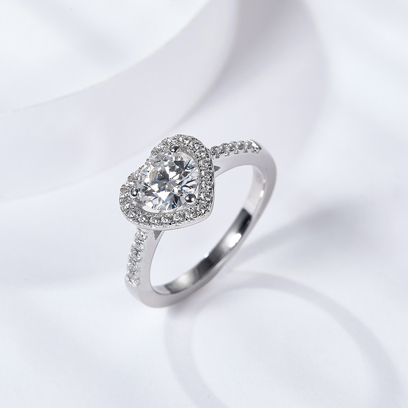 Sotiya Heart Halo Round Cut Moissanite Engagement Ring Sterling Silver-Sotiya