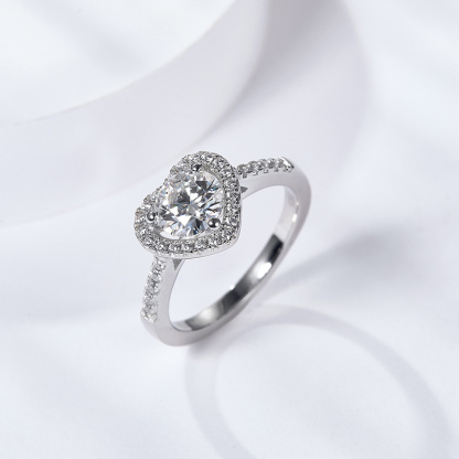 Sotiya Heart Halo Round Cut Moissanite Engagement Ring Sterling Silver-Sotiya