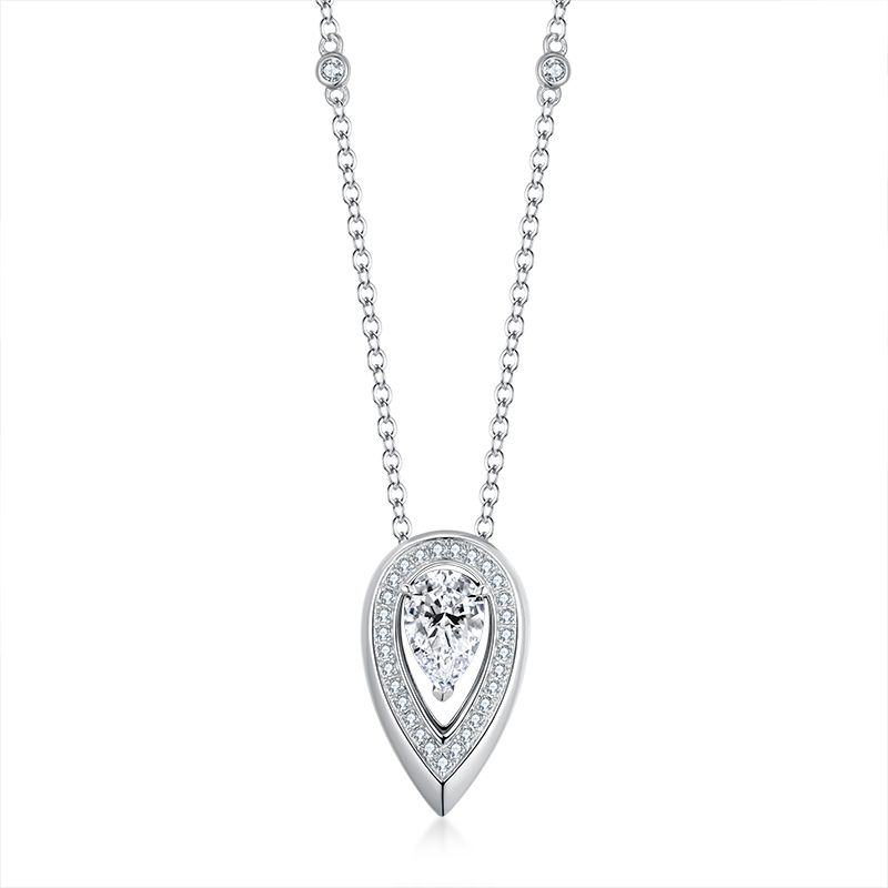 Sotiya Halo Pear Cut Moissanite Necklace Sterling Silver-Sotiya